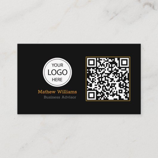 QR-Code-Firmenlogo, modern | Black Monogram Pro Visitenkarte (Vorderseite)