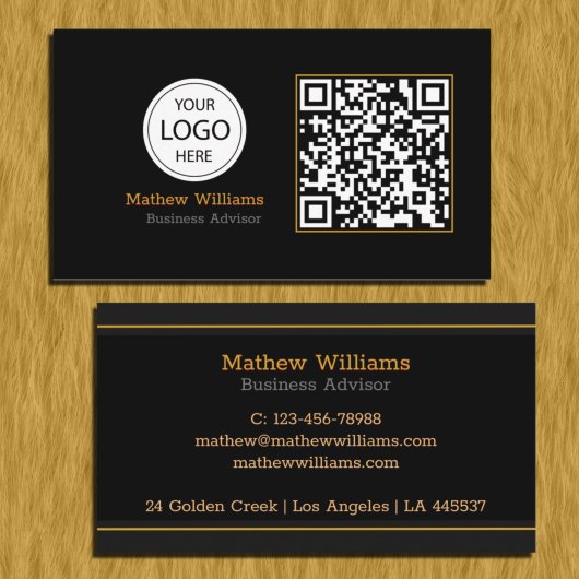 QR-Code-Firmenlogo, modern | Black Monogram Pro Visitenkarte