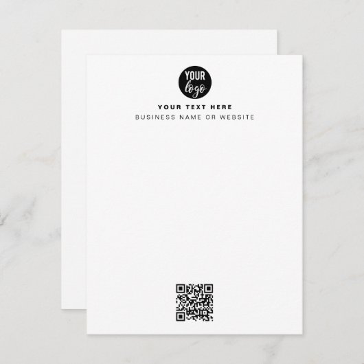 QR-Code-Firmenlogo Modern Minimalistisch Mitteilungskarte (Vorne/Hinten)