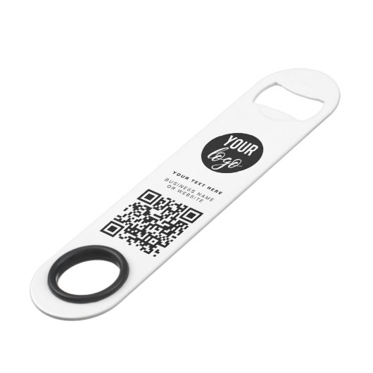 QR-Code-Firmenlogo Modern Minimalistisch Speed Flaschenöffner (Vorderseite Schrägansicht)
