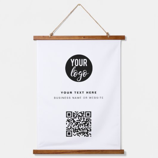 QR-Code-Firmenlogo Modern Minimalistisch Wandteppich Mit Holzrahmen (Vorderseite)