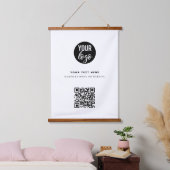 QR-Code-Firmenlogo Modern Minimalistisch Wandteppich Mit Holzrahmen (Schlafzimmer)