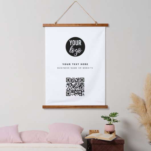 QR-Code-Firmenlogo Modern Minimalistisch Wandteppich Mit Holzrahmen (Schlafzimmer)