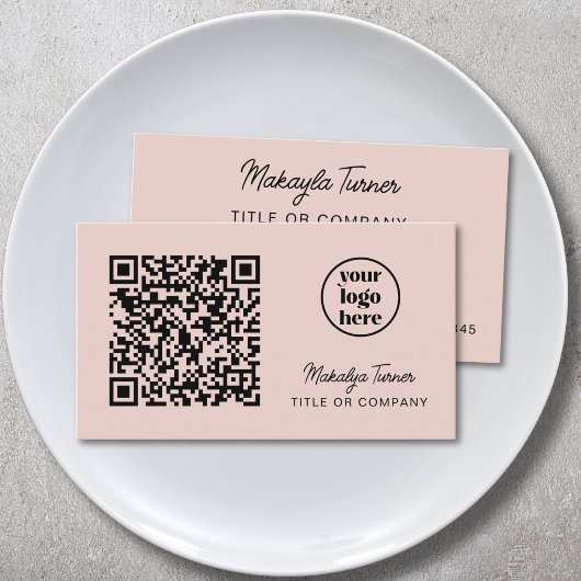 QR-Code Firmenlogo Modern Professionell Rosa Visitenkarte