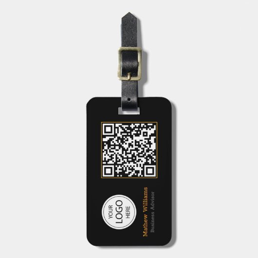 QR-Code-Firmenlogo, modern | Schwarz Gepäckanhänger (Vorderseite vertikal)
