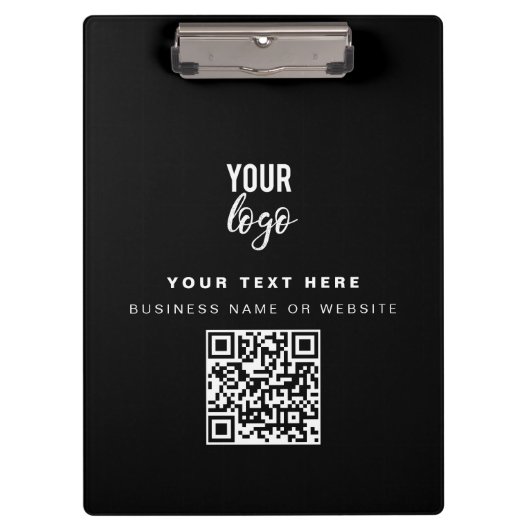 QR-Code-Firmenlogo Modernes Business Black Klemmbrett (Vorderseite)