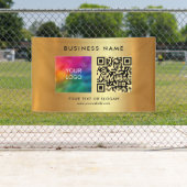 QR-Code Firmenlogo Name Gold Horizontale Außenwerb Banner (Insitu)