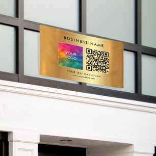 QR-Code Firmenlogo Name Gold Horizontale Außenwerb Banner