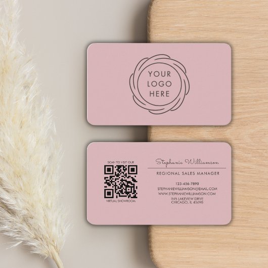 QR Code Firmenlogo Rosa Moderne Feminine Visitenkarte