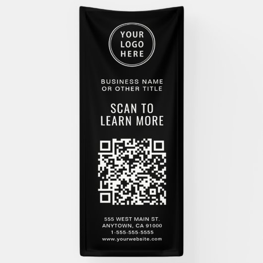 QR-Code Firmenlogo Schwarz Banner (Vertikal)