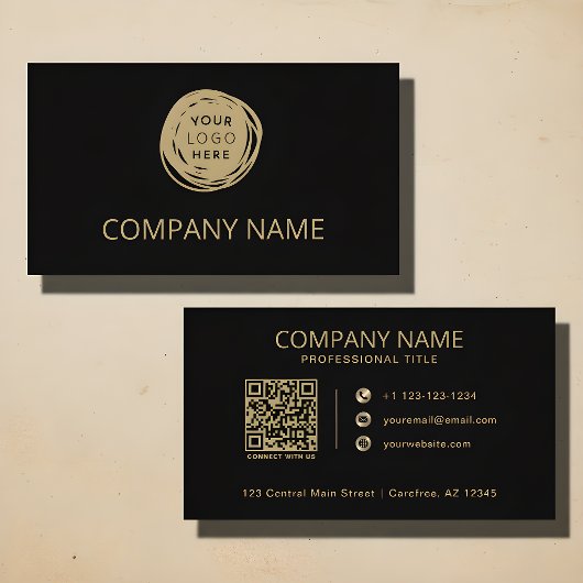 QR-Code Firmenlogo Schwarz Gold Visitenkarte