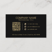 QR-Code Firmenlogo Schwarz Gold Visitenkarte (Rückseite)