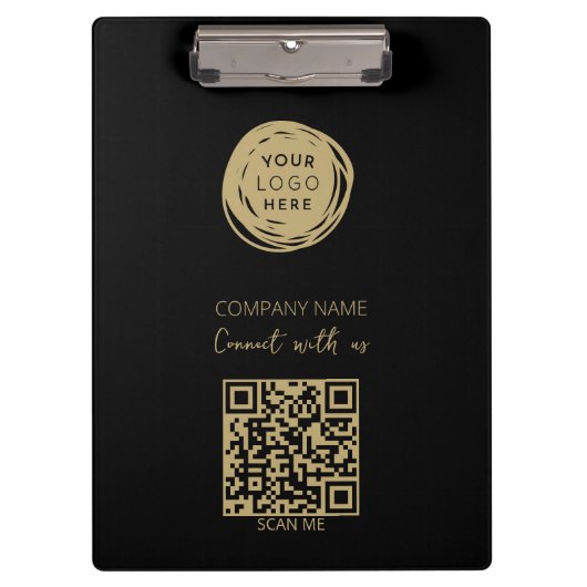 QR-Code Firmenlogo Schwarz Modern Klemmbrett (Vorderseite)