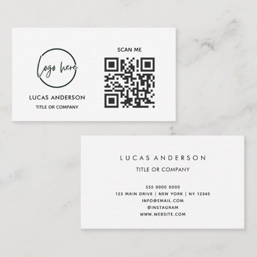 QR-Code Firmenlogo | Schwarz Modern Professionell  Visitenkarte (Vorne/Hinten)