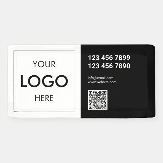 QR Code Firmenlogo Schwarz/Weiß Banner (Horizontal)