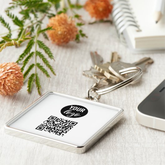 QR-Code-Firmenlogo Weiß Minimalistisch Schlüsselanhänger (Seite)