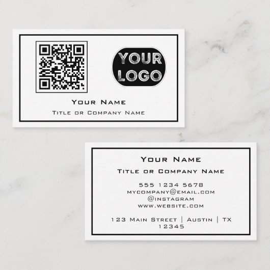 QR-Code-Firmenlogo Weiß Minimalistisch Visitenkarte (Vorne/Hinten)