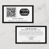 QR-Code-Firmenlogo Weiß Schwarz Minimalistisch Visitenkarte (Vorne/Hinten)
