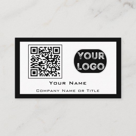 QR-Code-Firmenlogo Weiß Schwarz Minimalistisch Visitenkarte (Vorderseite)