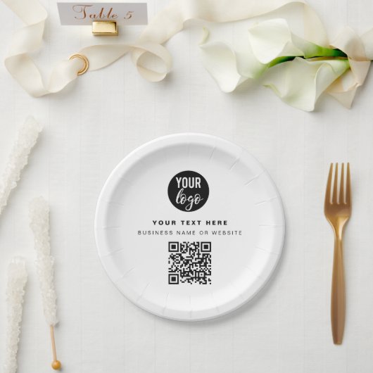 QR-Code-Firmenlogos Modernes Minimalistisches Gesc Pappteller (Hochzeit)