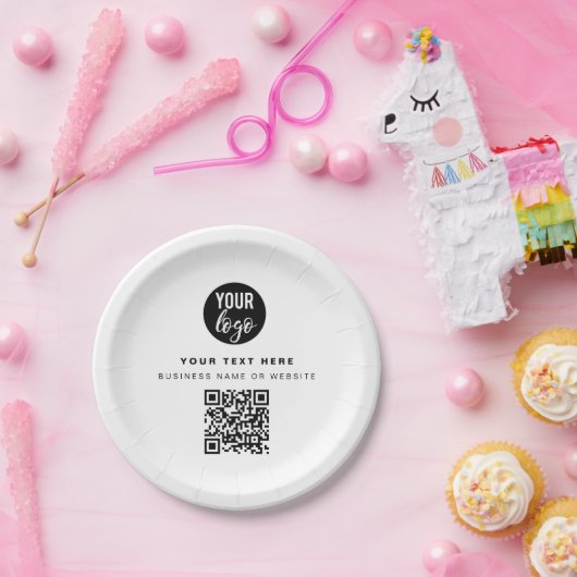QR-Code-Firmenlogos Modernes Minimalistisches Gesc Pappteller (Party)