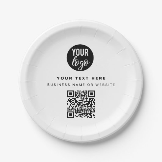 QR-Code-Firmenlogos Modernes Minimalistisches Gesc Pappteller (Vorderseite)