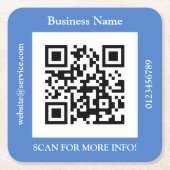QR Code Firmenname, Website Promo, blau Rechteckiger Pappuntersetzer (Vorderseite)
