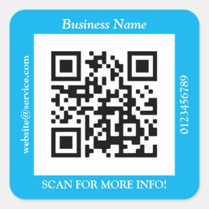 QR-Code Firmenname Website Promo, Himmelblau Quadratischer Aufkleber