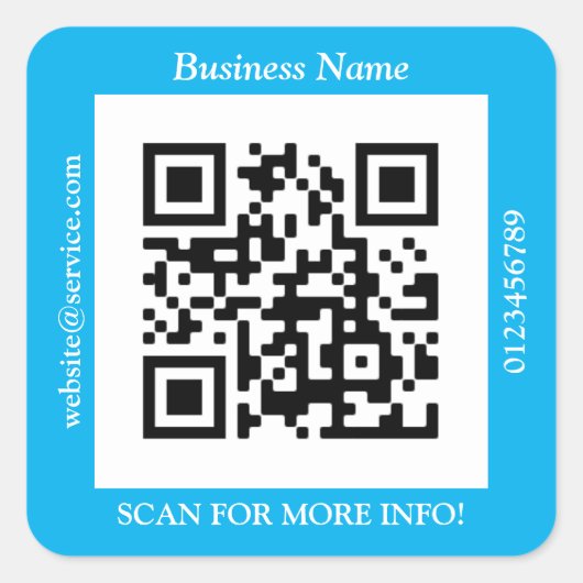 QR-Code Firmenname Website Promo, Himmelblau Quadratischer Aufkleber (Vorderseite)