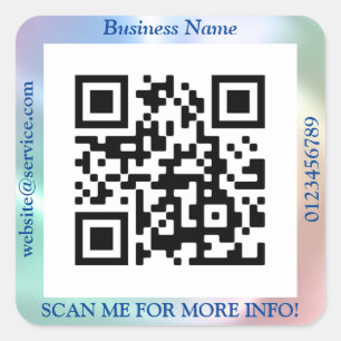 QR-Code Firmenname Website Promo, Irisierend/Blau Quadratischer Aufkleber