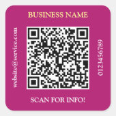 QR Code Firmenname Website Promo Maroon Quadratischer Aufkleber (Vorderseite)