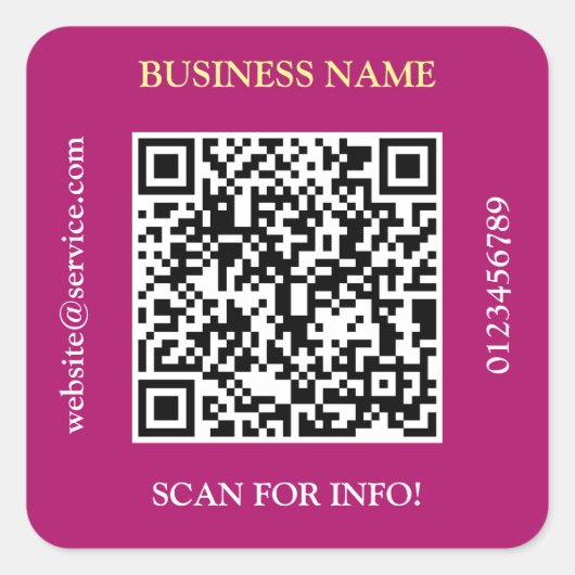 QR Code Firmenname Website Promo Maroon Quadratischer Aufkleber (Vorderseite)