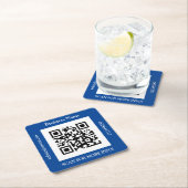 QR-Code Firmenname, Website Promo, Tiefblau Rechteckiger Pappuntersetzer (Vor Ort)