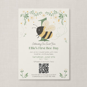 QR-Code First Bee Day Storybook Honigbiene Geburts Einladung