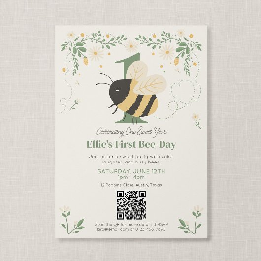 QR-Code First Bee Day Storybook Honigbiene Geburts Einladung