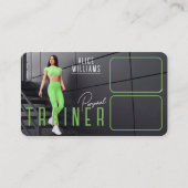 QR Code Fitness Green Gray Personal Trainer Foto Visitenkarte (Vorderseite)