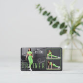 QR Code Fitness Green Gray Personal Trainer Foto Visitenkarte (Stehend Vorderseite)