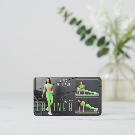 QR Code Fitness Green Gray Personal Trainer Foto Visitenkarte (Stehend Vorderseite)
