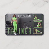 QR Code Fitness Green Gray Personal Trainer Foto Visitenkarte (Vorderseite)