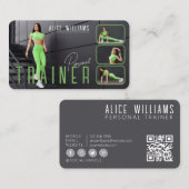 QR Code Fitness Green Gray Personal Trainer Foto Visitenkarte (Vorne/Hinten)