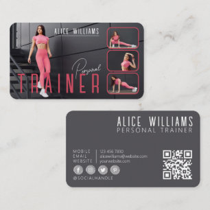 QR Code Fitness Pink & Grau Personal Trainer Foto Visitenkarte