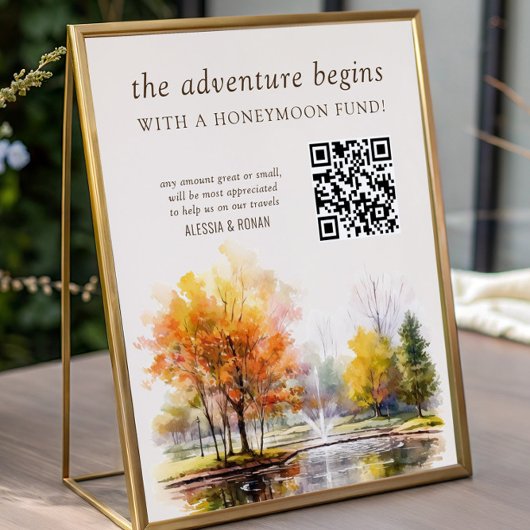 QR-Code Flitterwochen Fonds Herbst See Landhochzei Poster