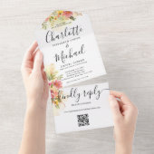QR Code Flora Signature Script Hochzeit All In One Einladung (Abreißen)