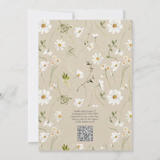 QR Code Floral Daisy Baby in Bloom Rustic Dusche Einladung (Rückseite)