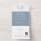 QR Code Floral Dusty Blue Wappen Monogram Wedding All In One Einladung (Innen Boden)