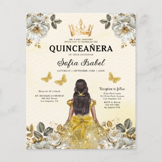 QR Code Floral Gold Butterfly Princess Flyer (Vorne)