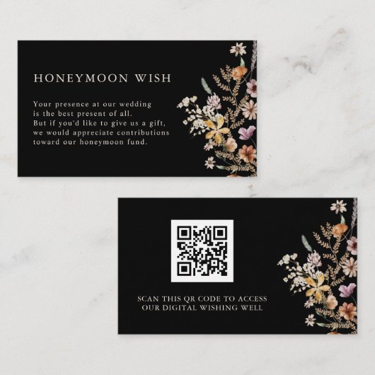 QR Code Floral Honeymoon Wish Enclosure Card Begleitkarte (Vorne/Hinten)