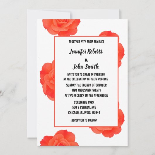 QR Code Floral Orange Rose Patterns Boho Wedding Einladung (Vorderseite)