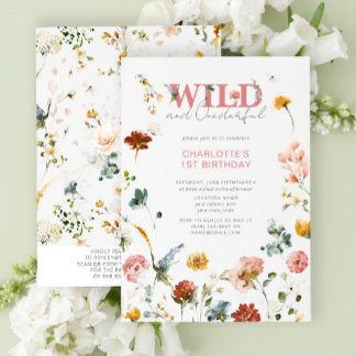 QR Code Floral Pink Wild & Onederful 1. Geburtstag Einladung