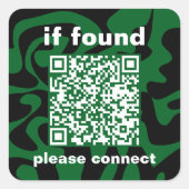 QR Code forest green groovy lost found Quadratischer Aufkleber (Vorderseite)
